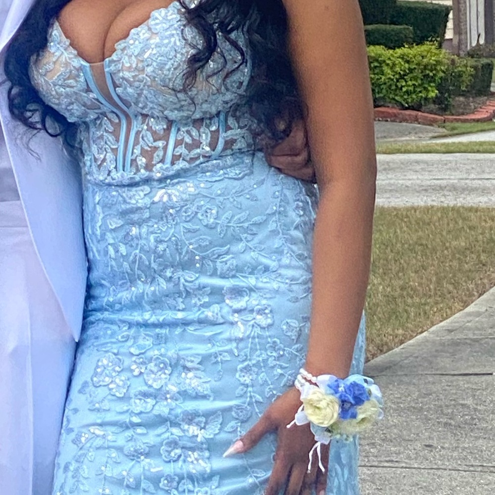 Light Blue with sequins Prom Dress